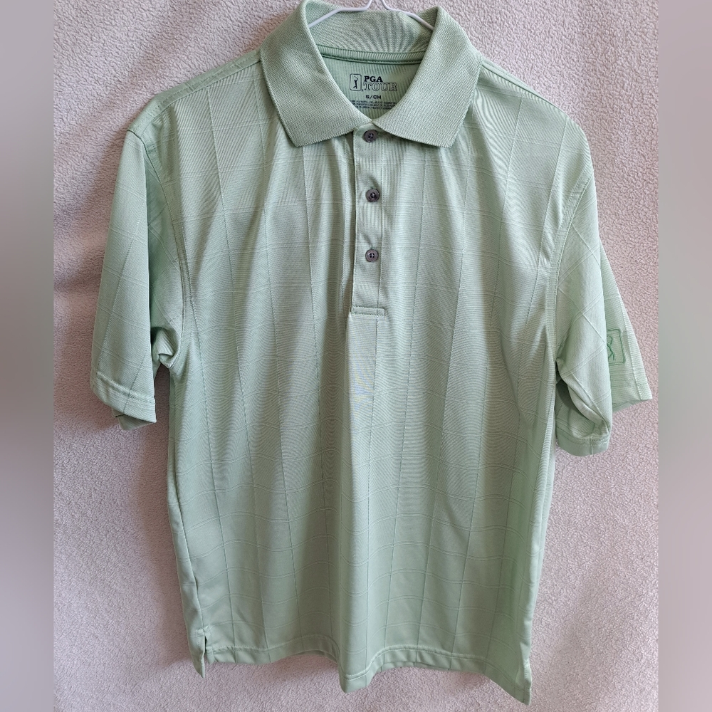 Men's PGA Tour Striped Green Polo Shirt